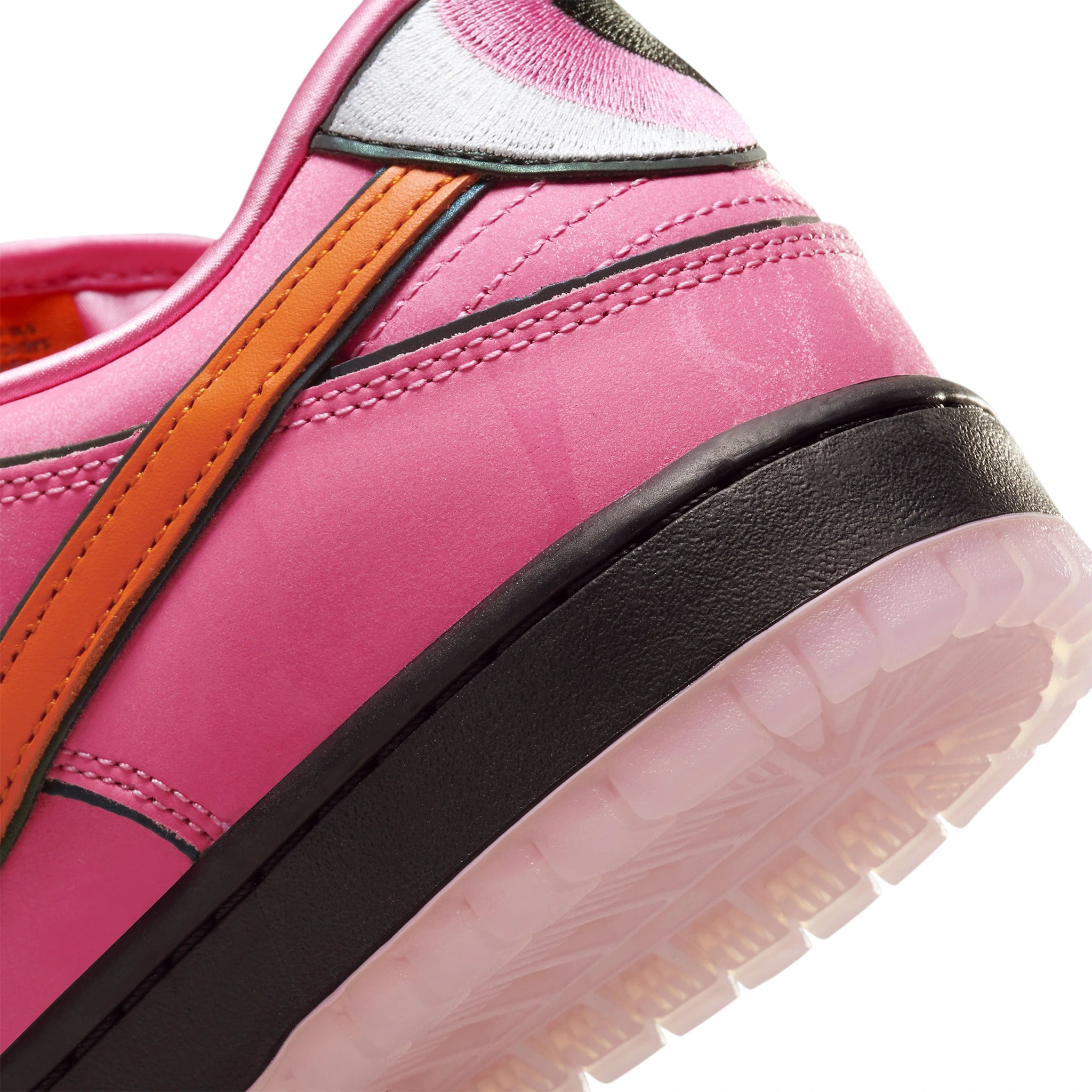 Heel view of The Powerpuff Girls x Nike SB Dunk Low Blossom FD2631-600